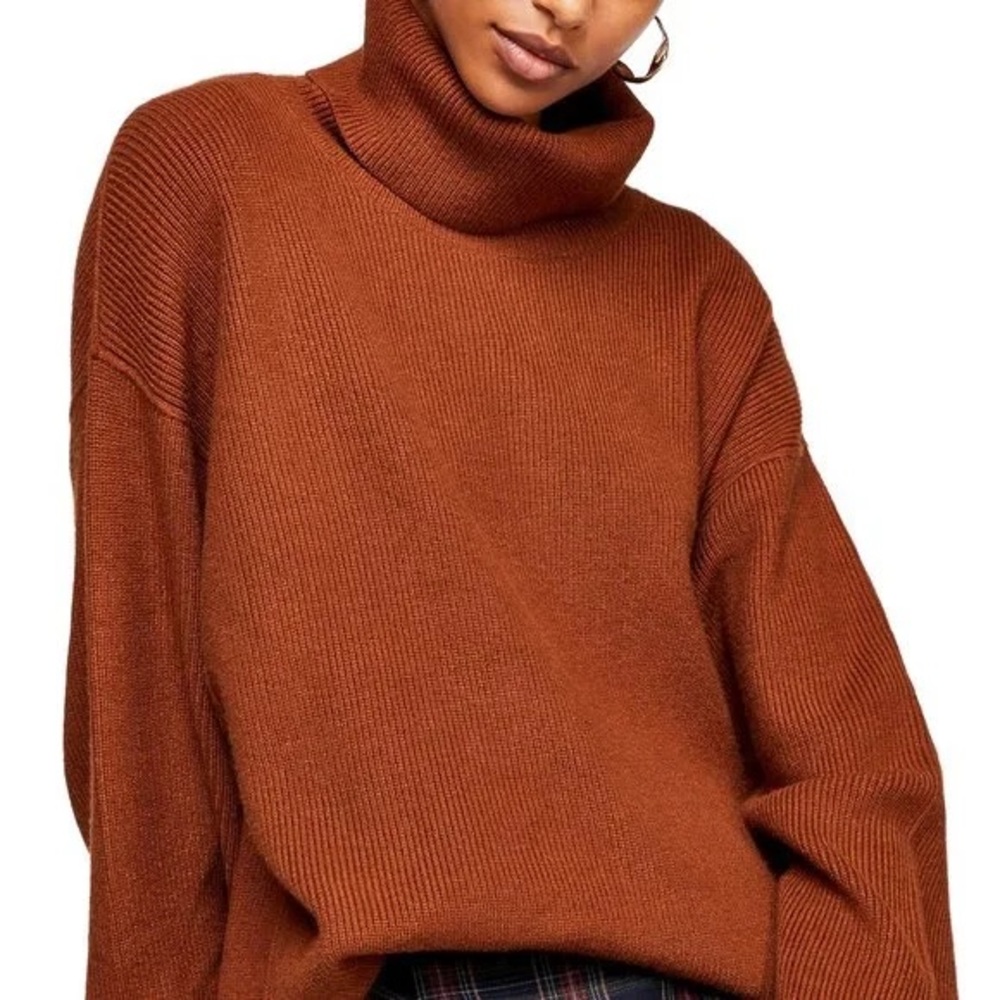 Free people softly structured fold over turtleneck sweater tunic terracotta XS